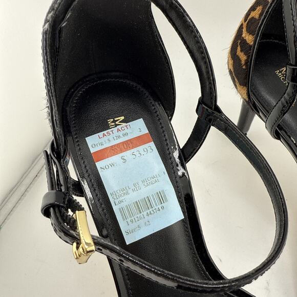 Michael Kors Womens Simone Open Toe Black Patent Animal Print Size 10M NWB - Picture 10 of 16